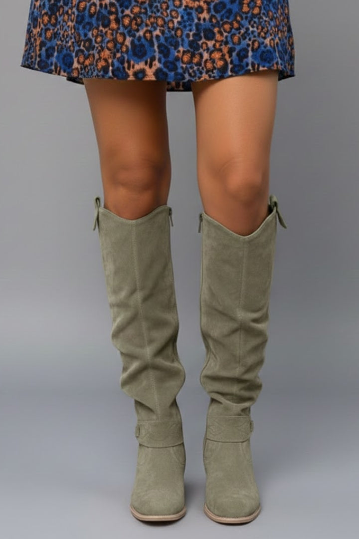 Women's Knee-High Boots with a Flat Heel in Beige - View 6.0 | Roselva