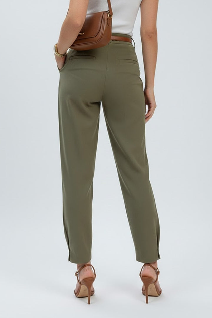 Women's High-Waisted Tapered Trousers in Green - View 5.0 | Roselva