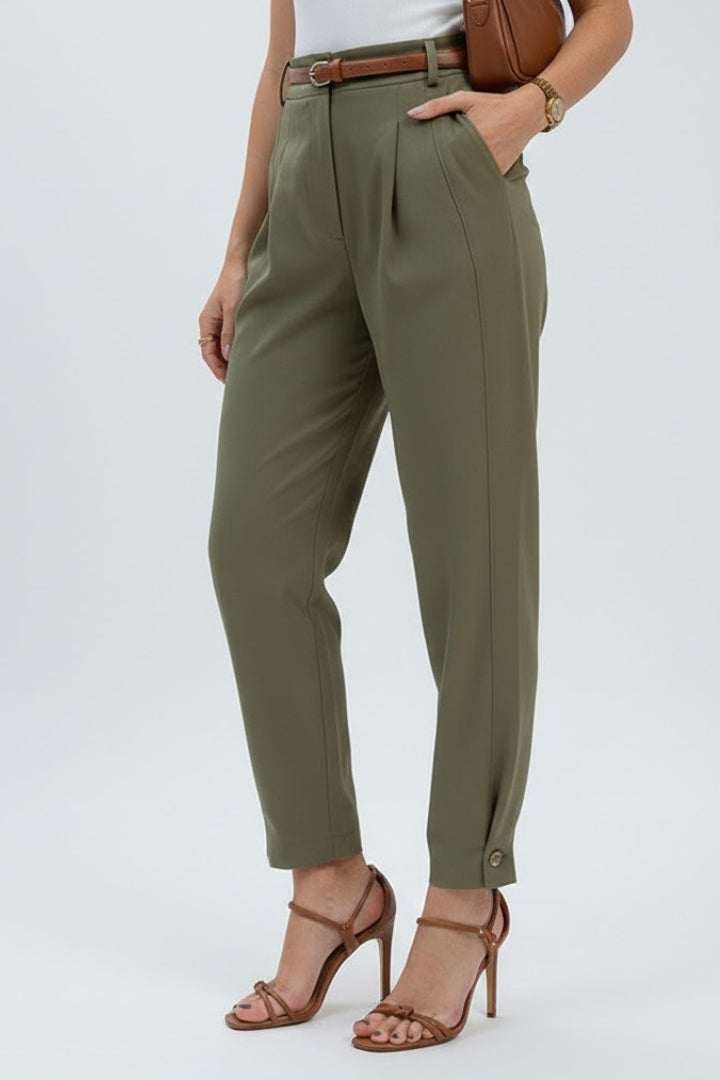 Women's High-Waisted Tapered Trousers in Green - View 4.0 | Roselva