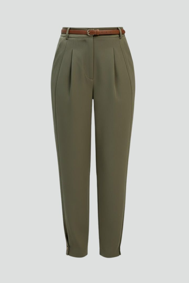 Women's High-Waisted Tapered Trousers in Green | Roselva