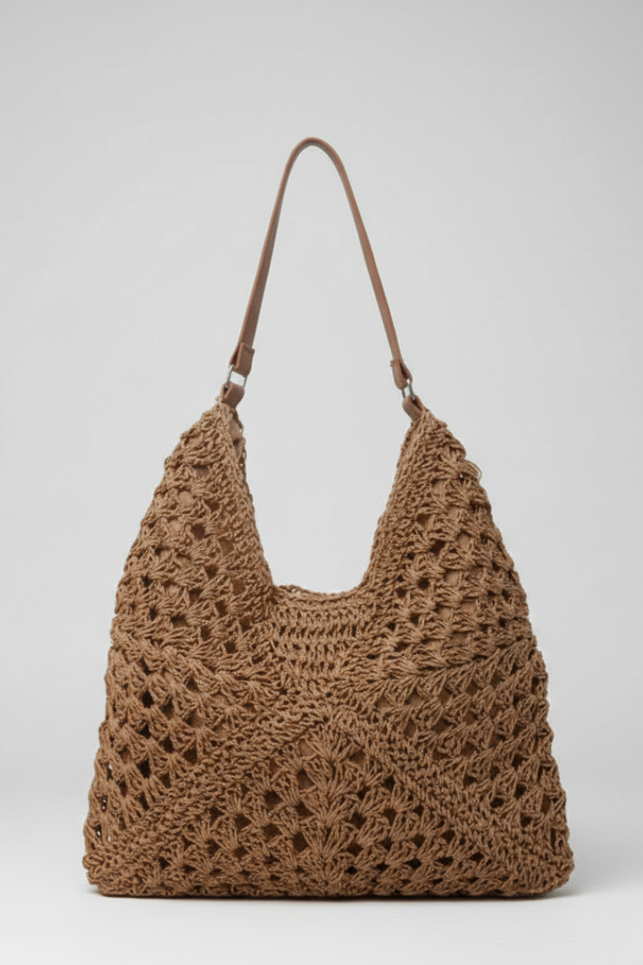 Women's Bag with Woven Pattern and Shoulder Strap in Brown | Roselva