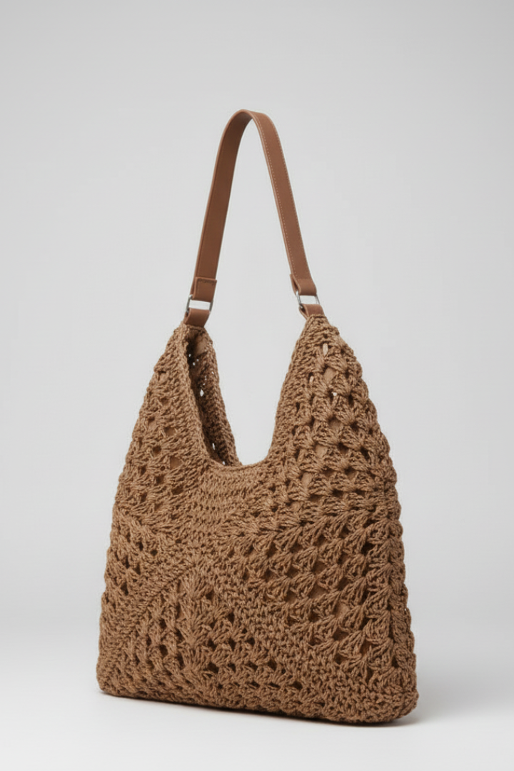 Women's Bag with Woven Pattern and Shoulder Strap in Brown - View 2.0 | Roselva