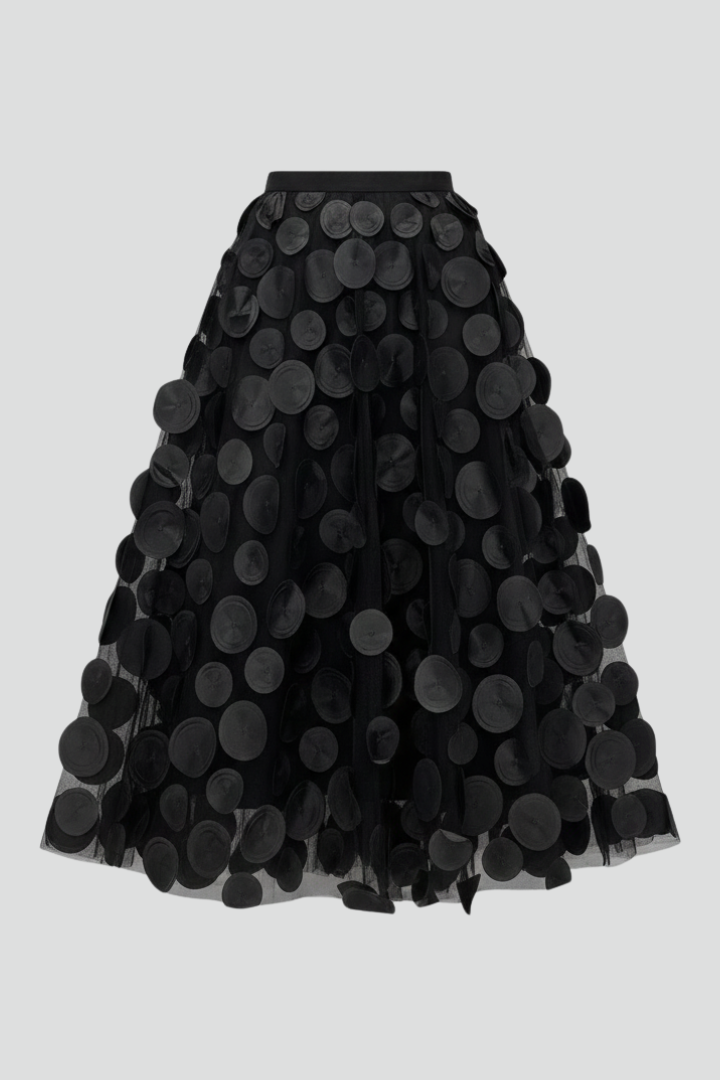 Women's Polka Dot Full Skirt in Black | Roselva