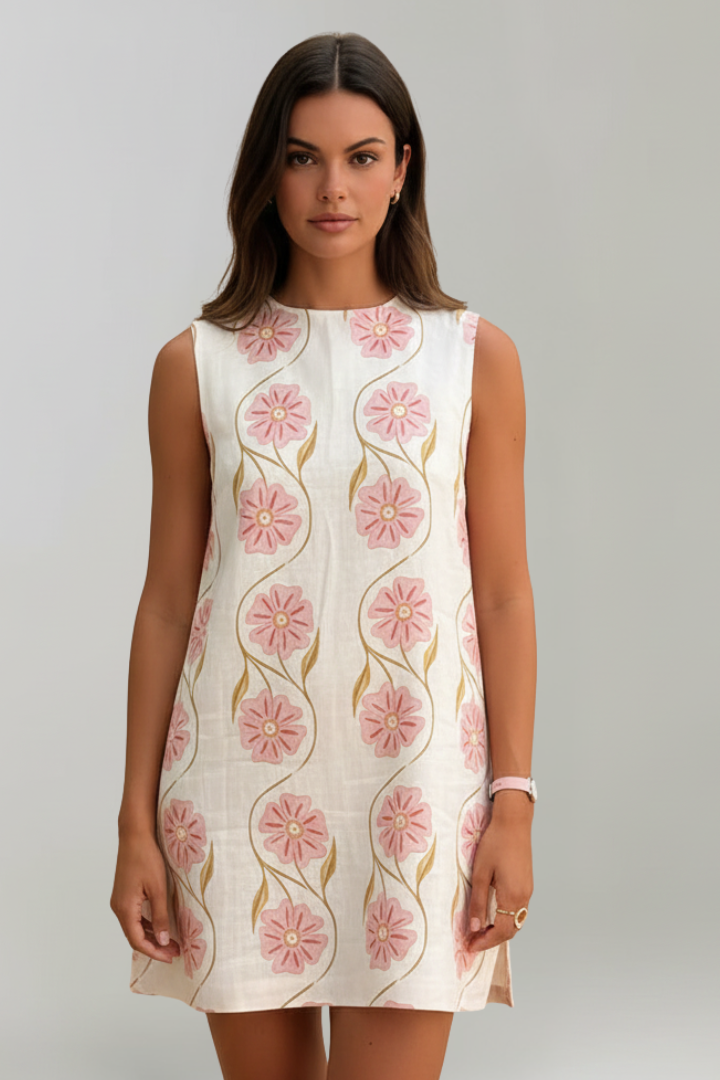 Women's Floral Print Mini Dress in Pink - View 2.0 | Roselva