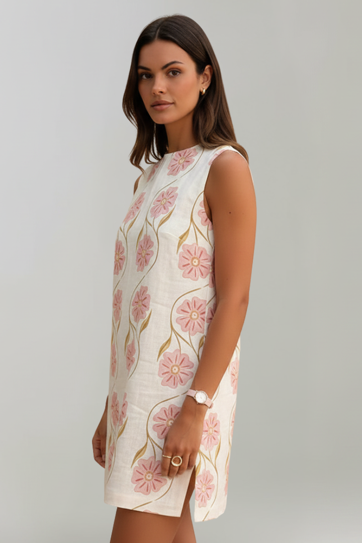 Women's Floral Print Mini Dress in Pink - View 3.0 | Roselva