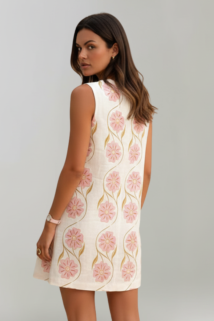 Women's Floral Print Mini Dress in Pink - View 5.0 | Roselva