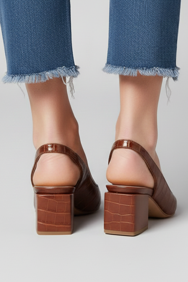 Women's Pointed Toe Slingback Heels with Adjustable Strap in Brown - View 4.0 | Roselva