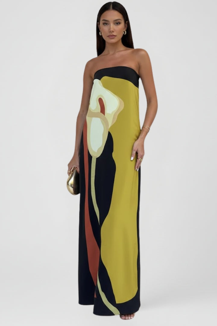 Women's Maxi Dress with Pattern and Off-the-Shoulder Design in Green - View 2.0 | Roselva