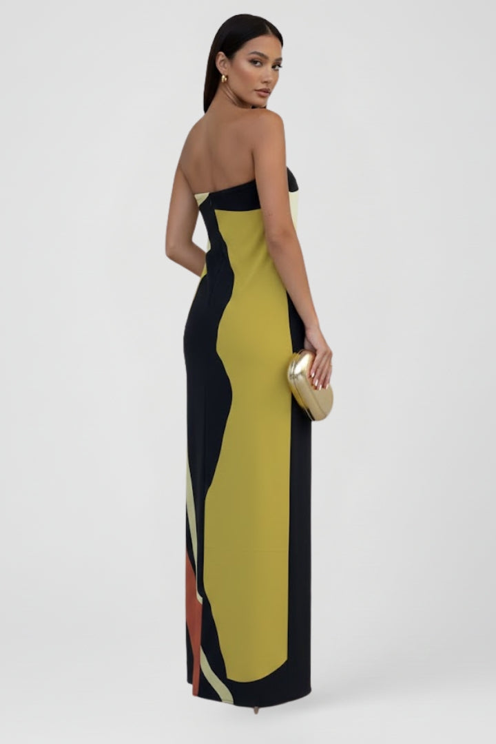Women's Maxi Dress with Pattern and Off-the-Shoulder Design in Green - View 5.0 | Roselva