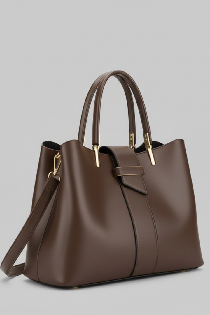 Women's Structured Shoulder Bag with Handles in Coffee - View 3.0 | Roselva