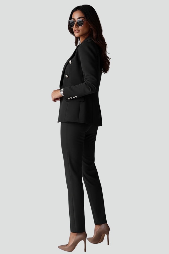 Women's Suit Set with Blazer and Straight Trousers in Black - View 5.0 | Roselva