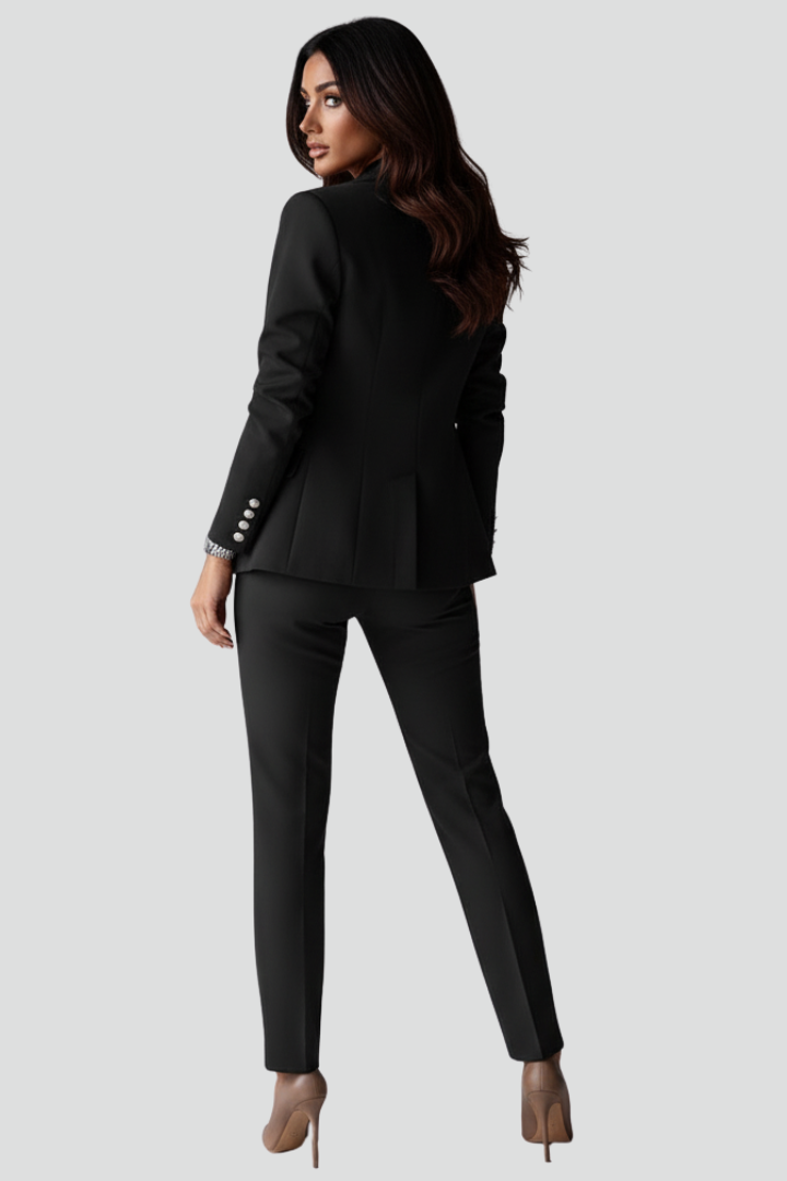 Women's Suit Set with Blazer and Straight Trousers in Black - View 4.0 | Roselva