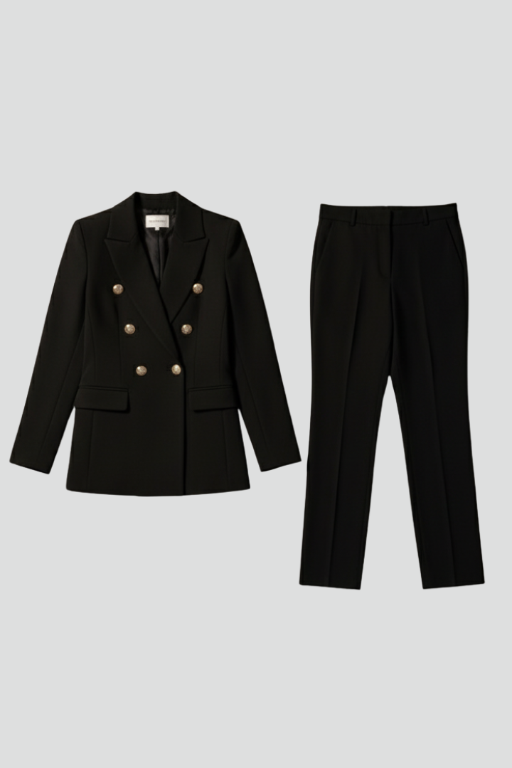 Women's Suit Set with Blazer and Straight Trousers in Black | Roselva