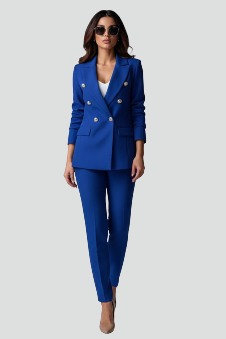Women's Suit Set with Blazer and Straight Trousers in Black - View 13.0 | Roselva