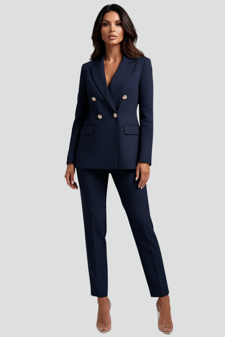 Women's Suit Set with Blazer and Straight Trousers in Black - View 11.0 | Roselva