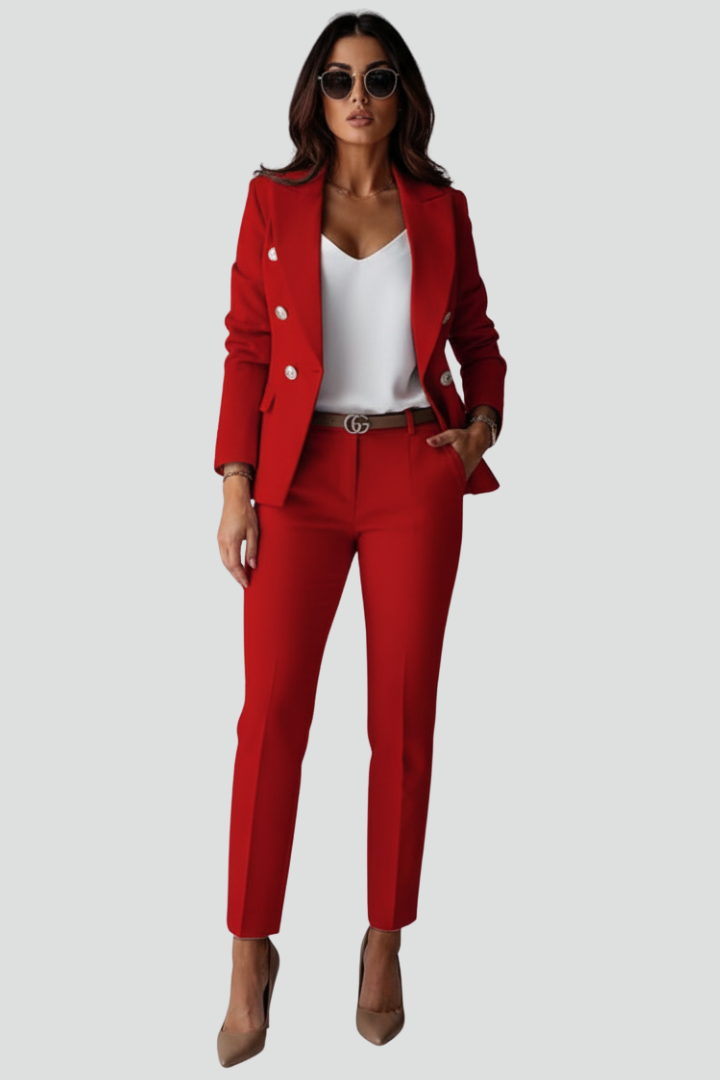 Women's Suit Set with Blazer and Straight Trousers in Black - View 7.0 | Roselva