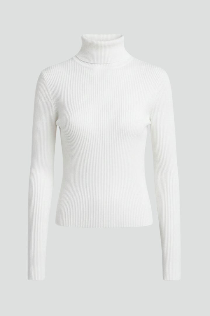Women's Sweater with High Neck and Ribbed Finish in White | Roselva