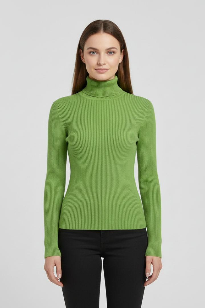 Women's Sweater with High Neck and Ribbed Finish in White - View 10.0 | Roselva