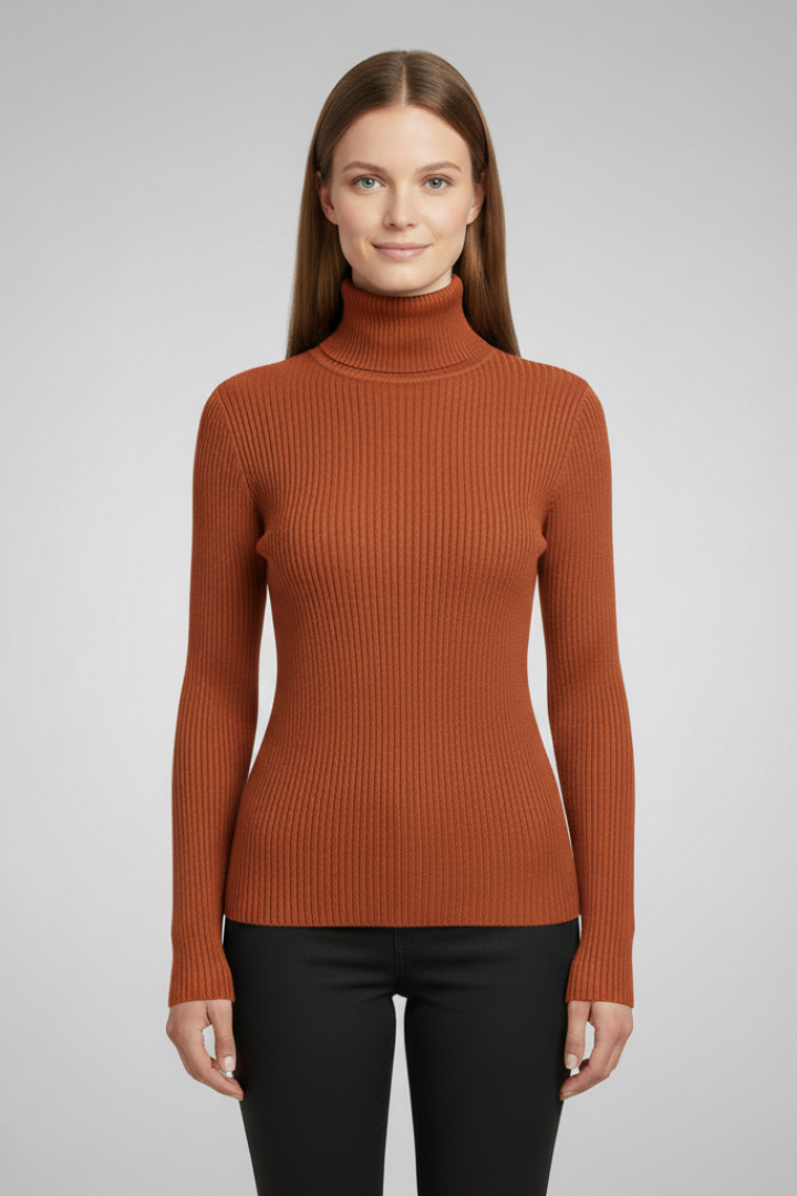 Women's Sweater with High Neck and Ribbed Finish in White - View 24.0 | Roselva