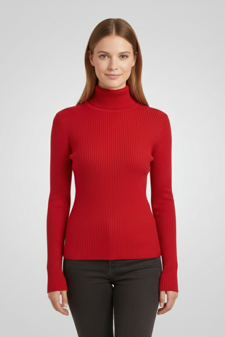 Women's Sweater with High Neck and Ribbed Finish in White - View 8.0 | Roselva