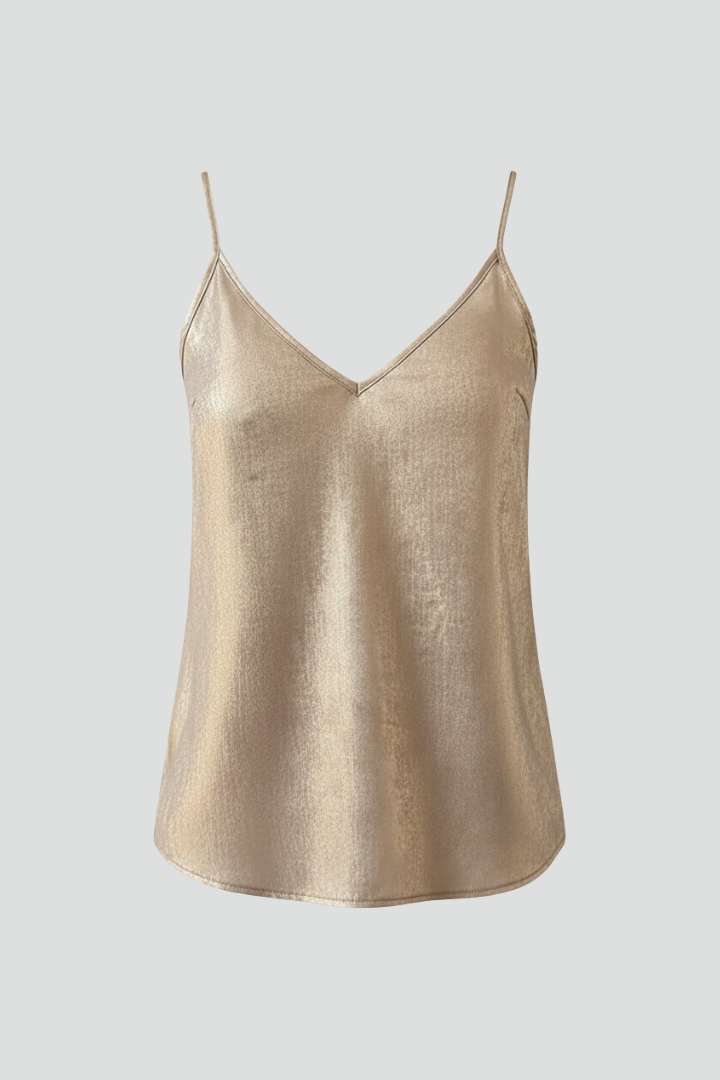 Women's V-Neck Top with Thin Straps in Gold | Roselva