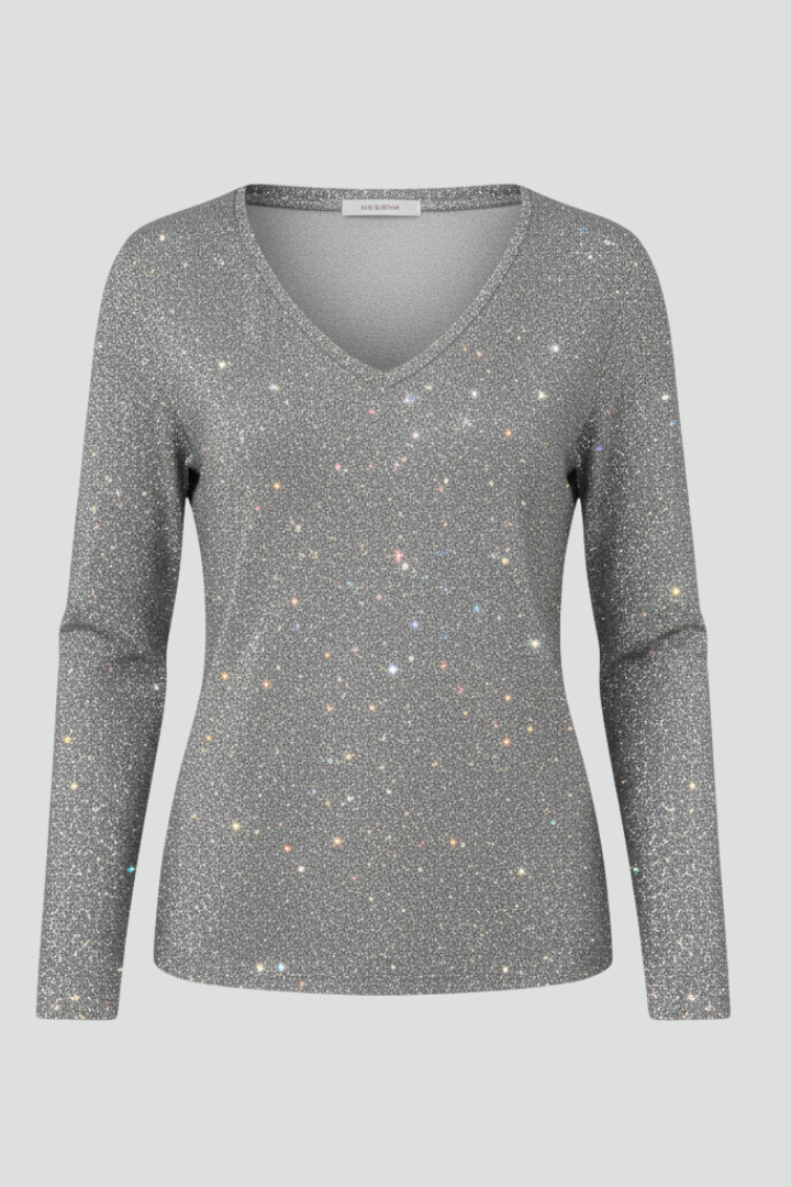 Women's V-Neck Sequin Sweater in Silver | Roselva