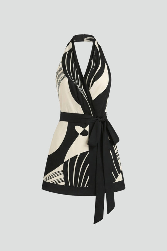 Women's Halter Neck Dress with Tied Waist in Black | Roselva