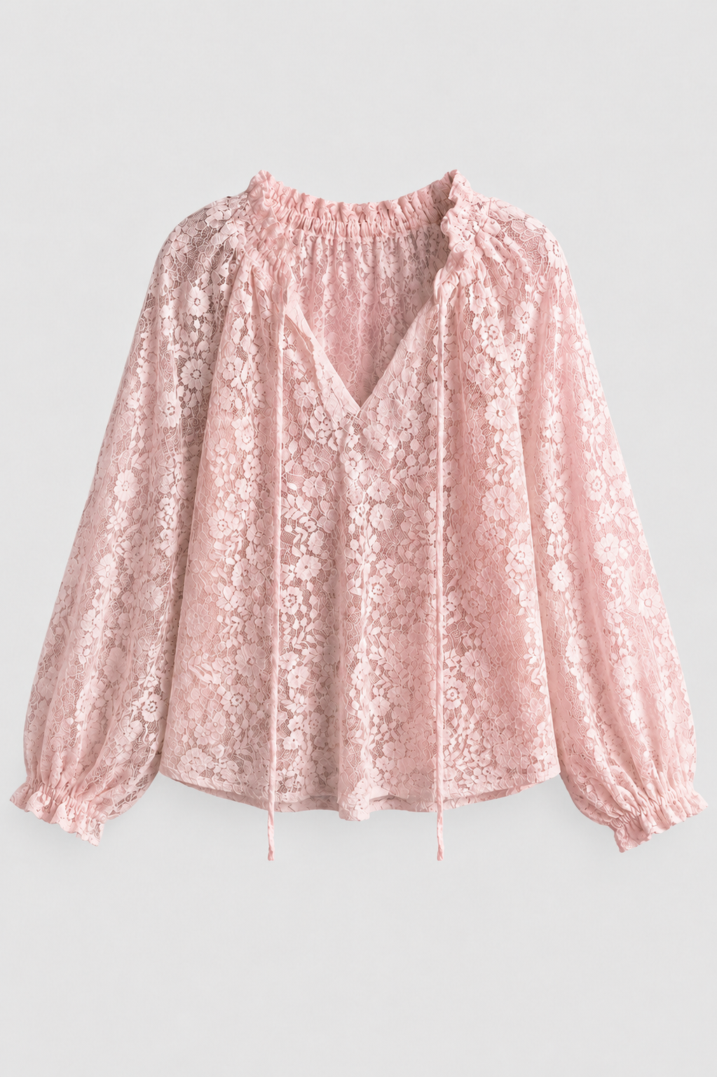 Women's Blouse with Lace Detail and Tied Neckline