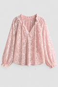 Women's Blouse with Lace Detail and Tied Neckline