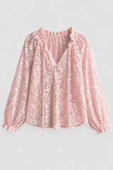 Women's Blouse with Lace Detail and Tied Neckline