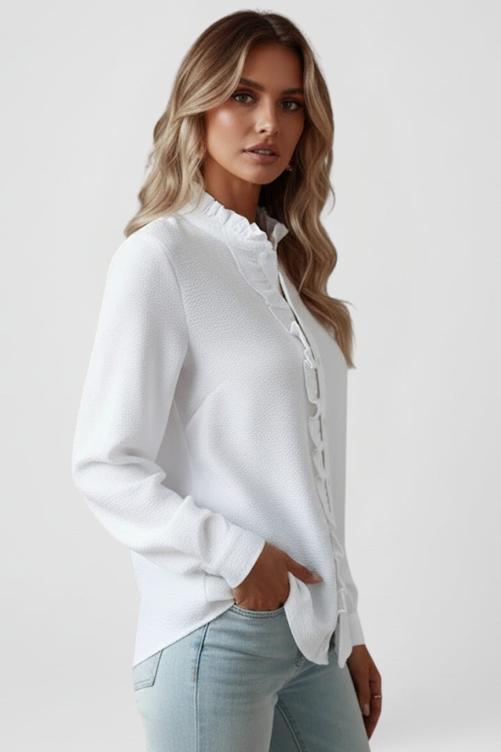 Women's Long Sleeve Blouse in White - View 3.0 | Roselva