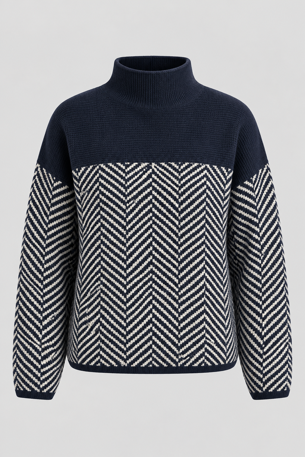 Women's Cotton Cashmere Turtleneck Sweater with Geometric Pattern