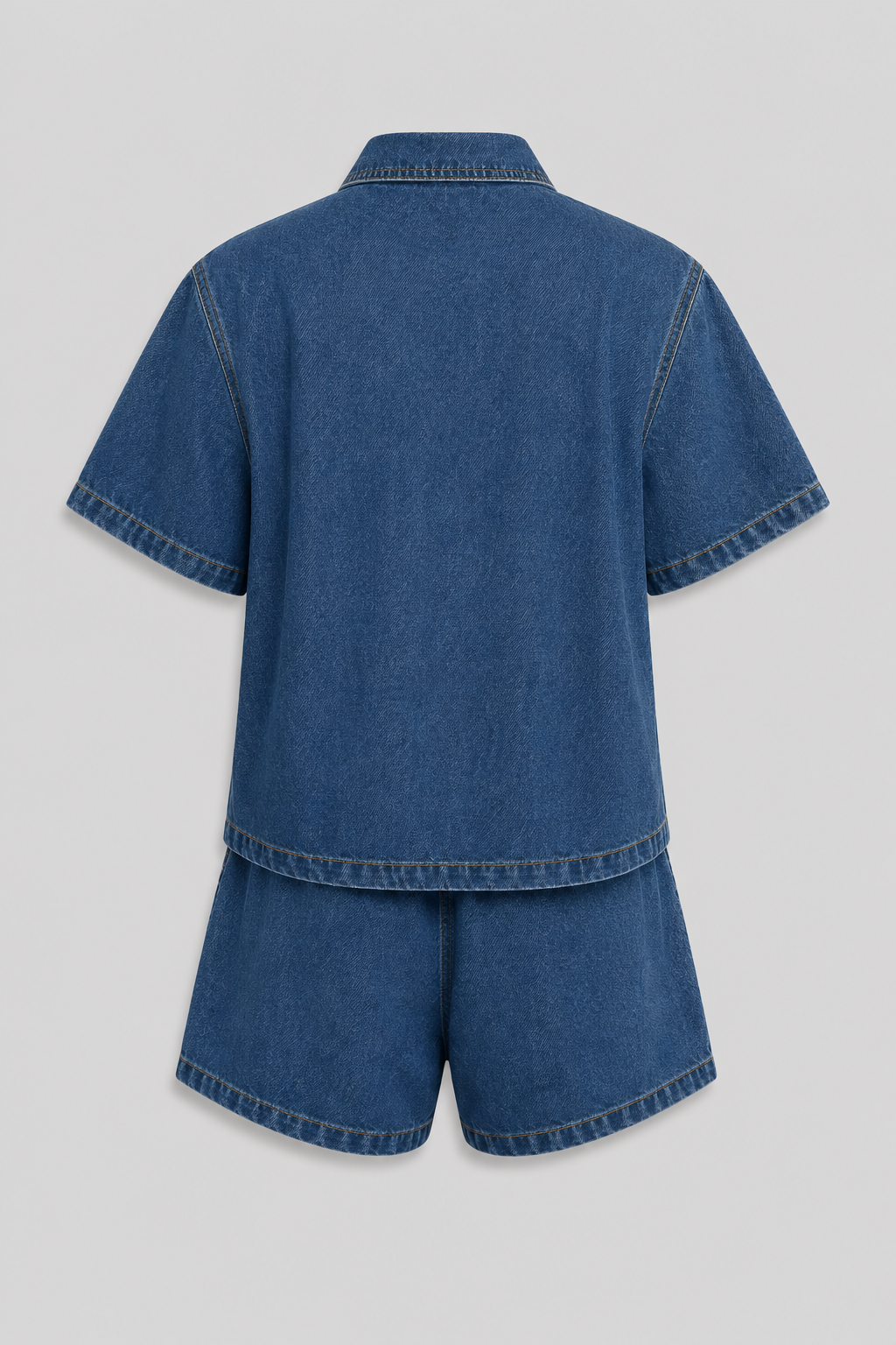 Women's Denim Set with Short Sleeves and Shorts