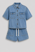 Women's Denim Set with Short Sleeves and Shorts
