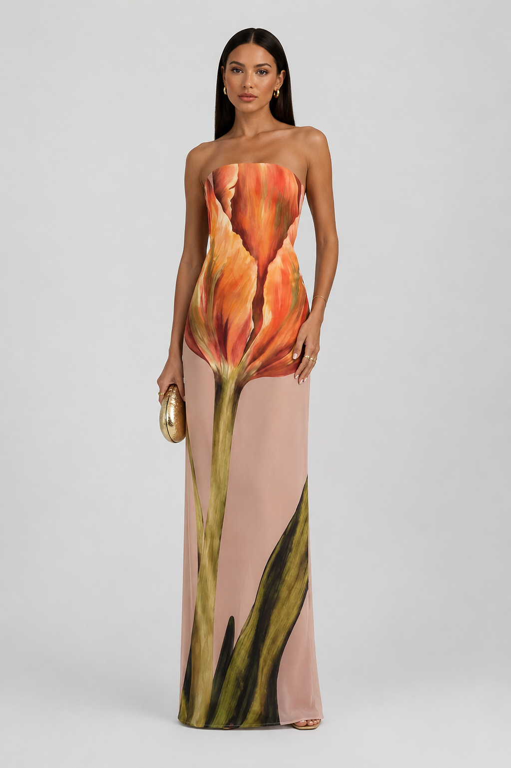 Women's Maxi Dress with Pattern and Off-the-Shoulder Design