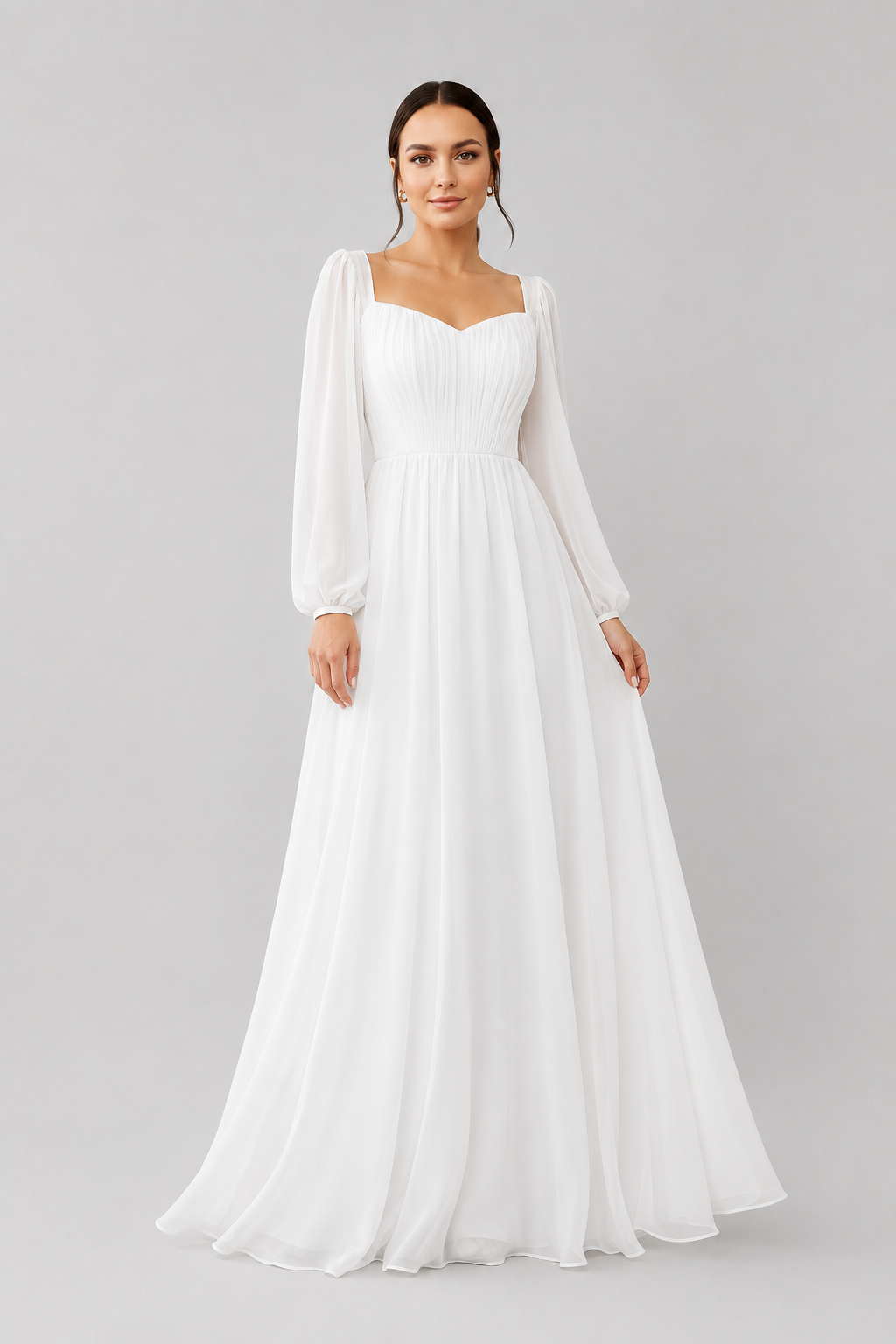 Women's Maxi Dress with Sweetheart Neckline and Long Sleeves