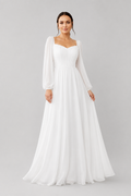 Women's Maxi Dress with Sweetheart Neckline and Long Sleeves