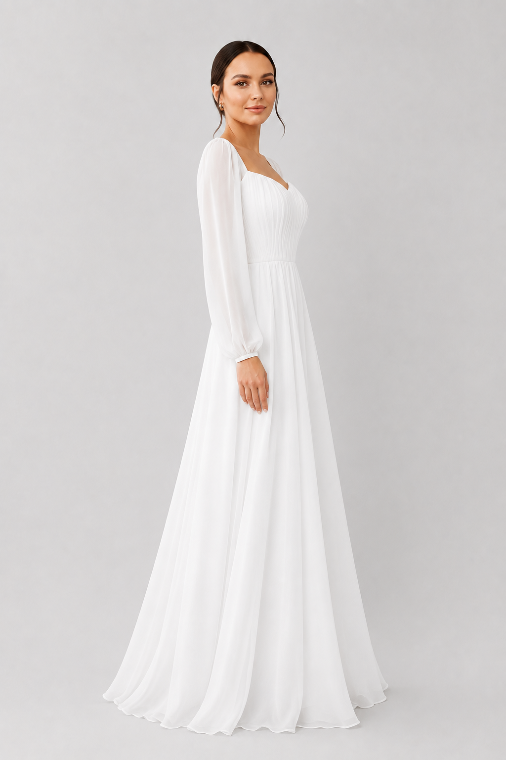 Women's Maxi Dress with Sweetheart Neckline and Long Sleeves