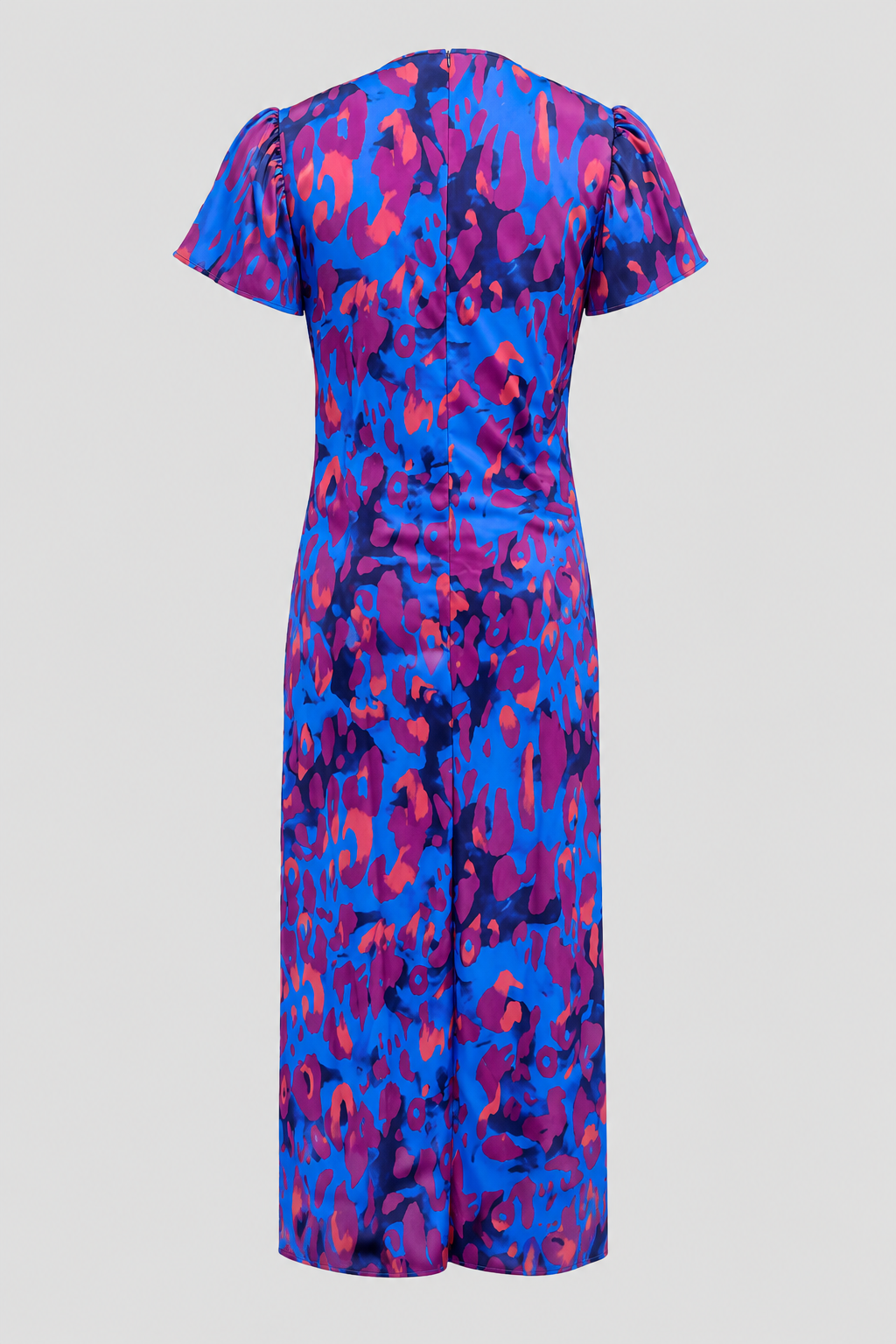 Women's Midi Dress with Puff Sleeves and Gathered Waist
