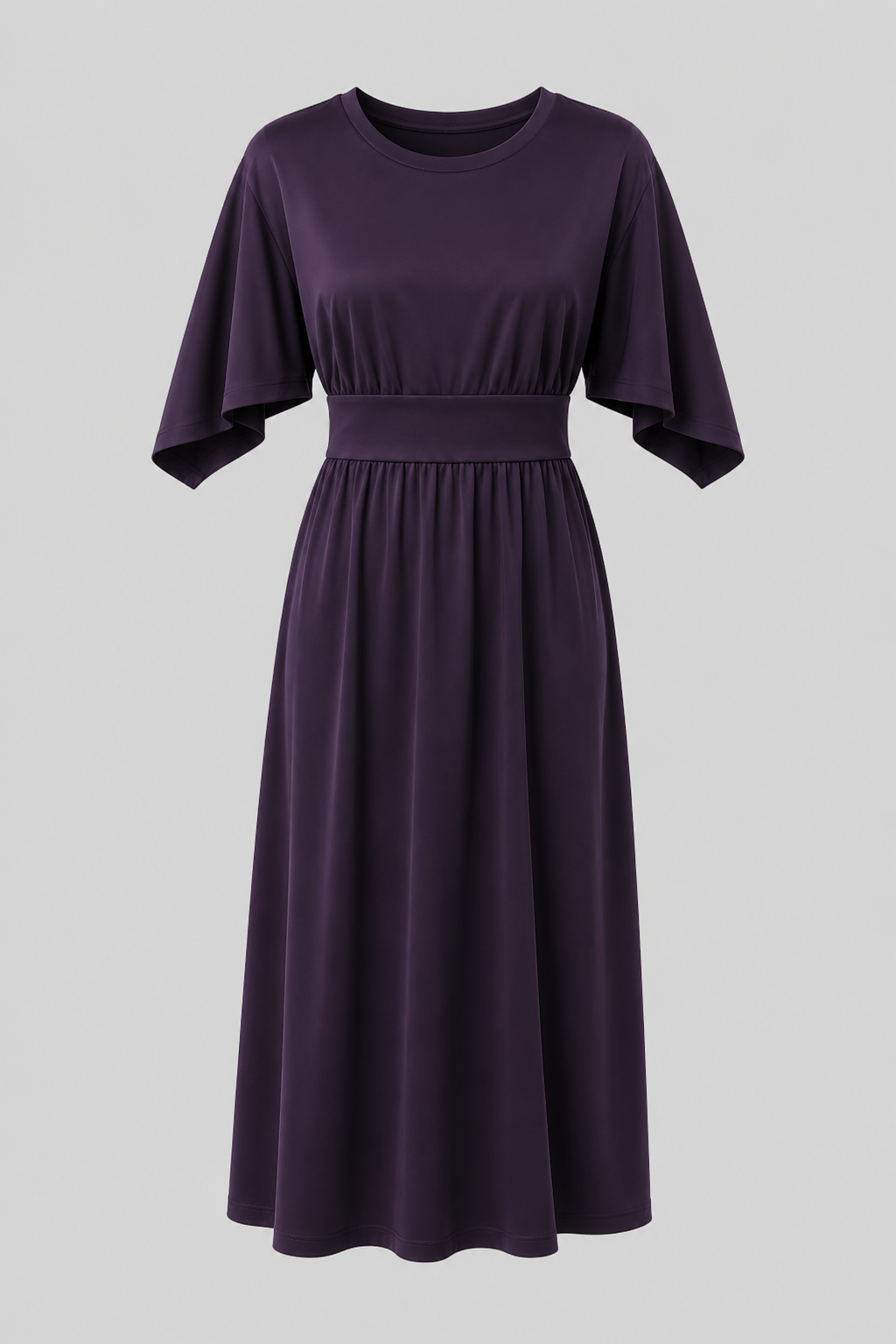 Women's Midi Dress with Wide Sleeves and Waist Belt