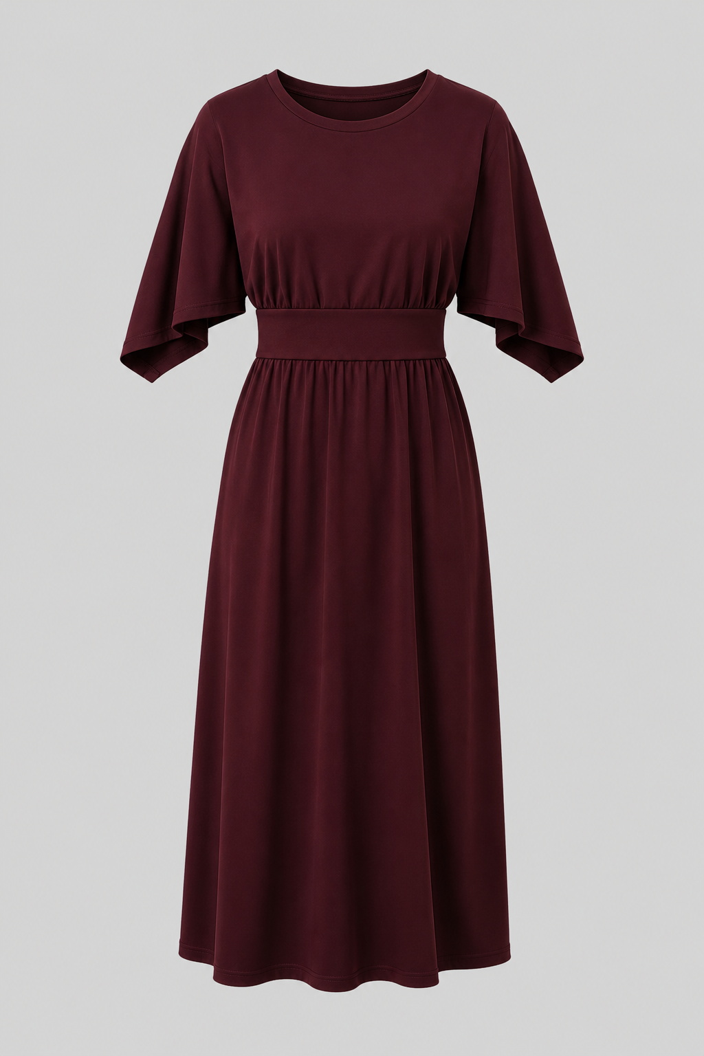 Women's Midi Dress with Wide Sleeves and Waist Belt