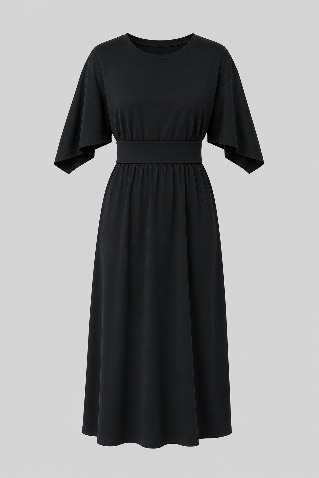 Women's Midi Dress with Wide Sleeves and Waist Belt