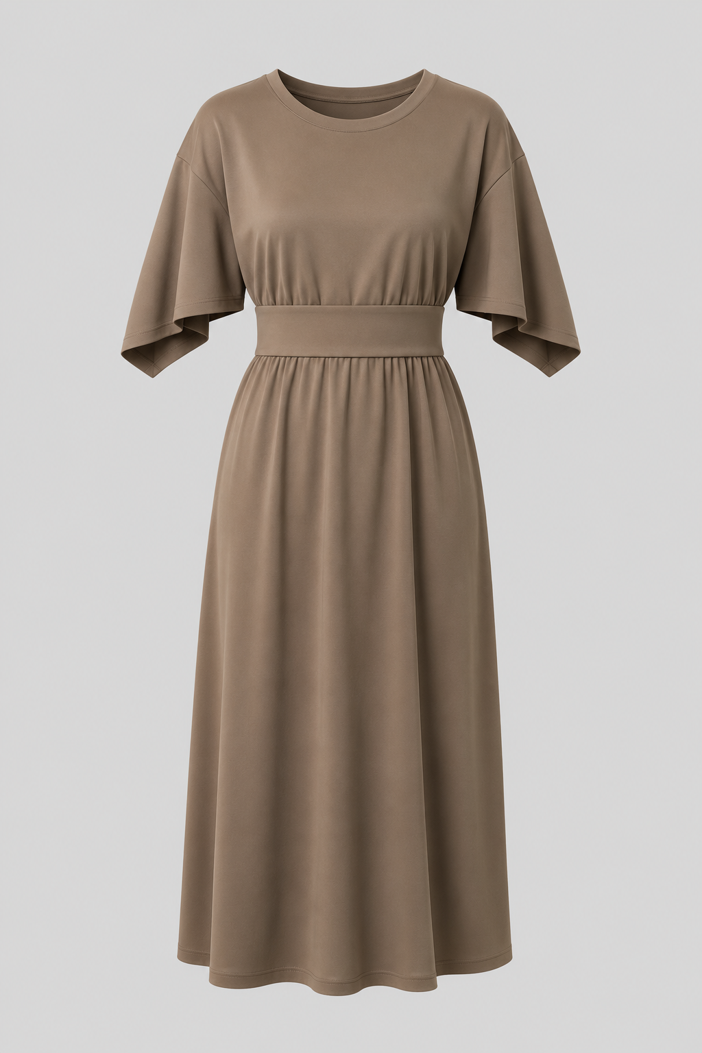 Women's Midi Dress with Wide Sleeves and Waist Belt