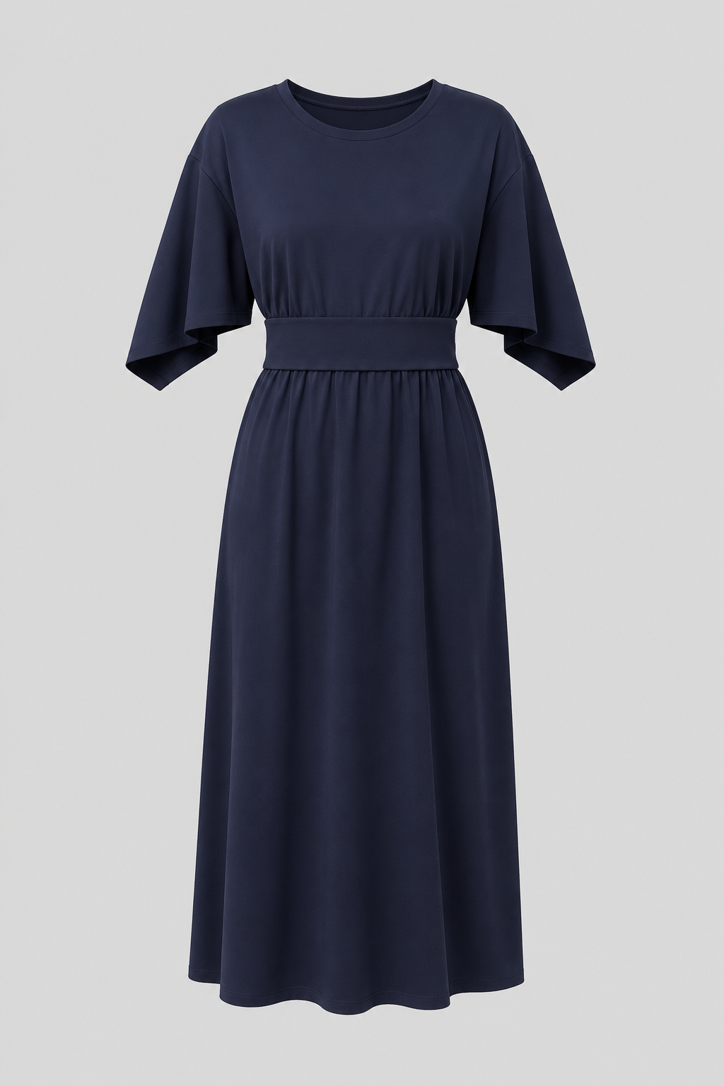 Women's Midi Dress with Wide Sleeves and Waist Belt