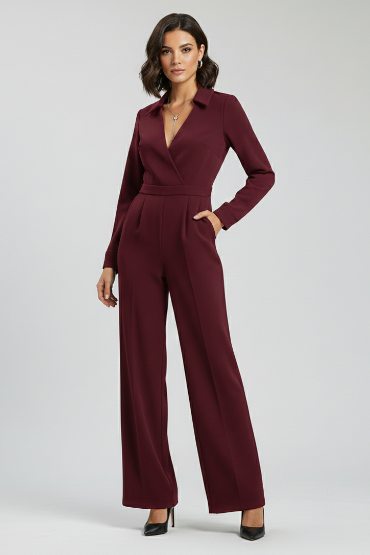 Women's Jumpsuit with Shirt Collar and Wide Legs in Black - View 6.0 | Roselva