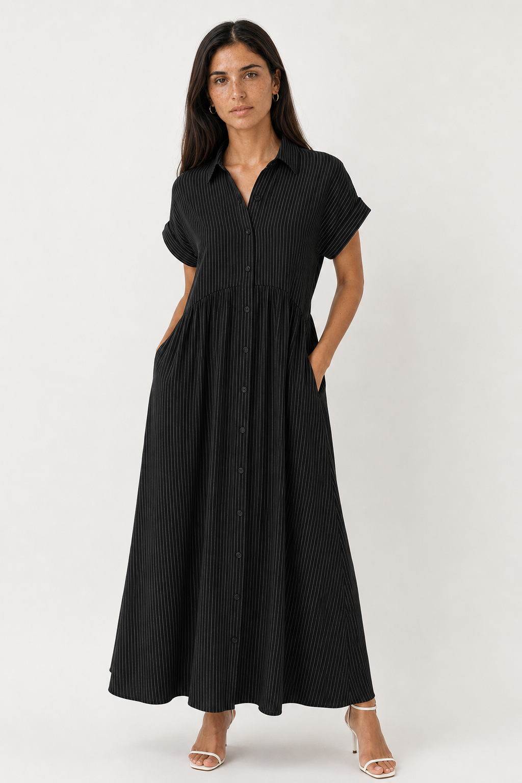 Women's Elegant Midi Dress with Pockets