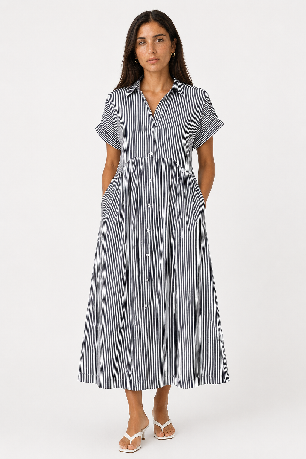 Women's Elegant Midi Dress with Pockets