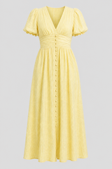 Women's Long Maxi Dress with Puff Sleeves
