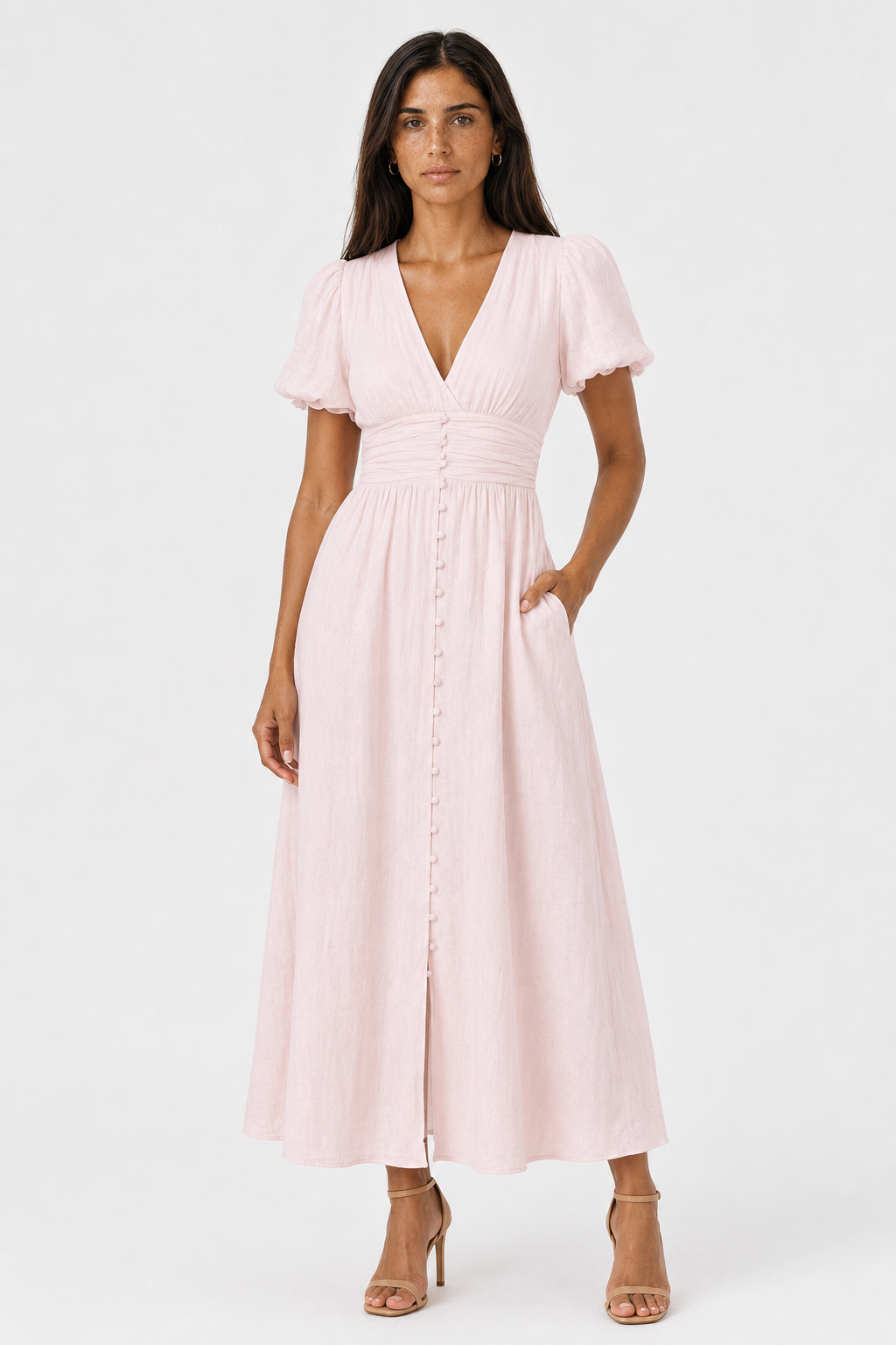 Women's Long Maxi Dress with Puff Sleeves