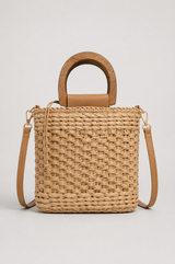 Woven-Style Basket Shoulder Bag